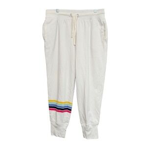 GAP Joggers Cream Stone Rainbow Striped Cuff Ankle Length Fleece Retro Women's L